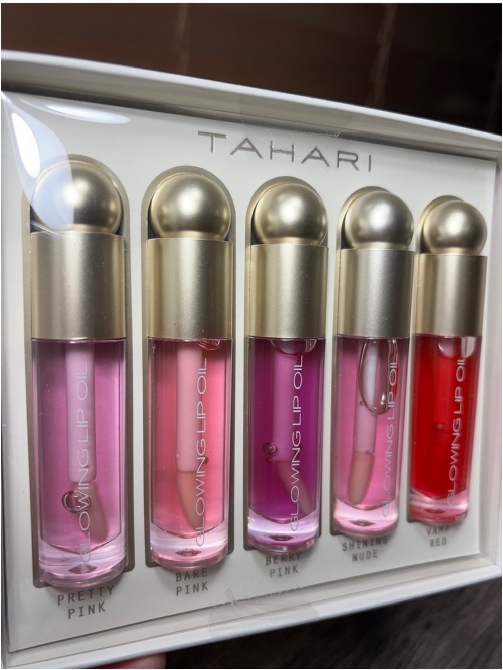 Tahari Glossy Lip Oil Gift Set Pink and Red Collection NEW